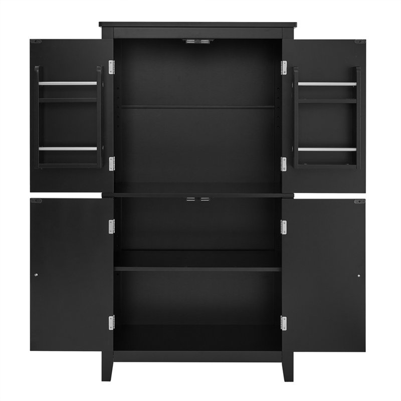 Elegant Bathroom Floor Storage Cabinet,Freestanding Cabinet with Adjustable Shelves, Black