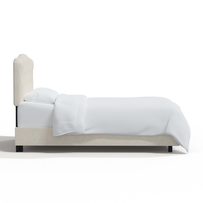 Alencon Tufted Upholstered Low Profile Standard Bed, Classic Talc Linen, Queen