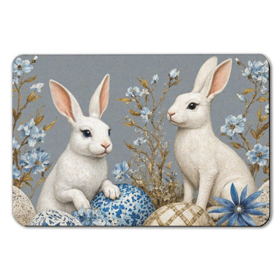 Tapis de bain White Bunnies avec œufs bleus, 36 po x 24 po