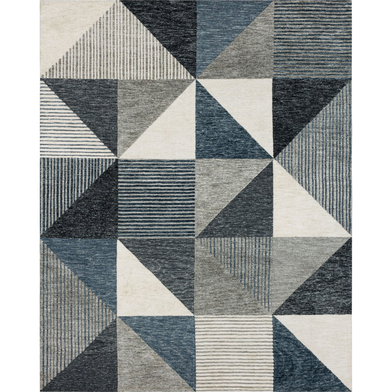 Emanuele Blue Geometric Flat Woven 8' x 10' Area Rug
