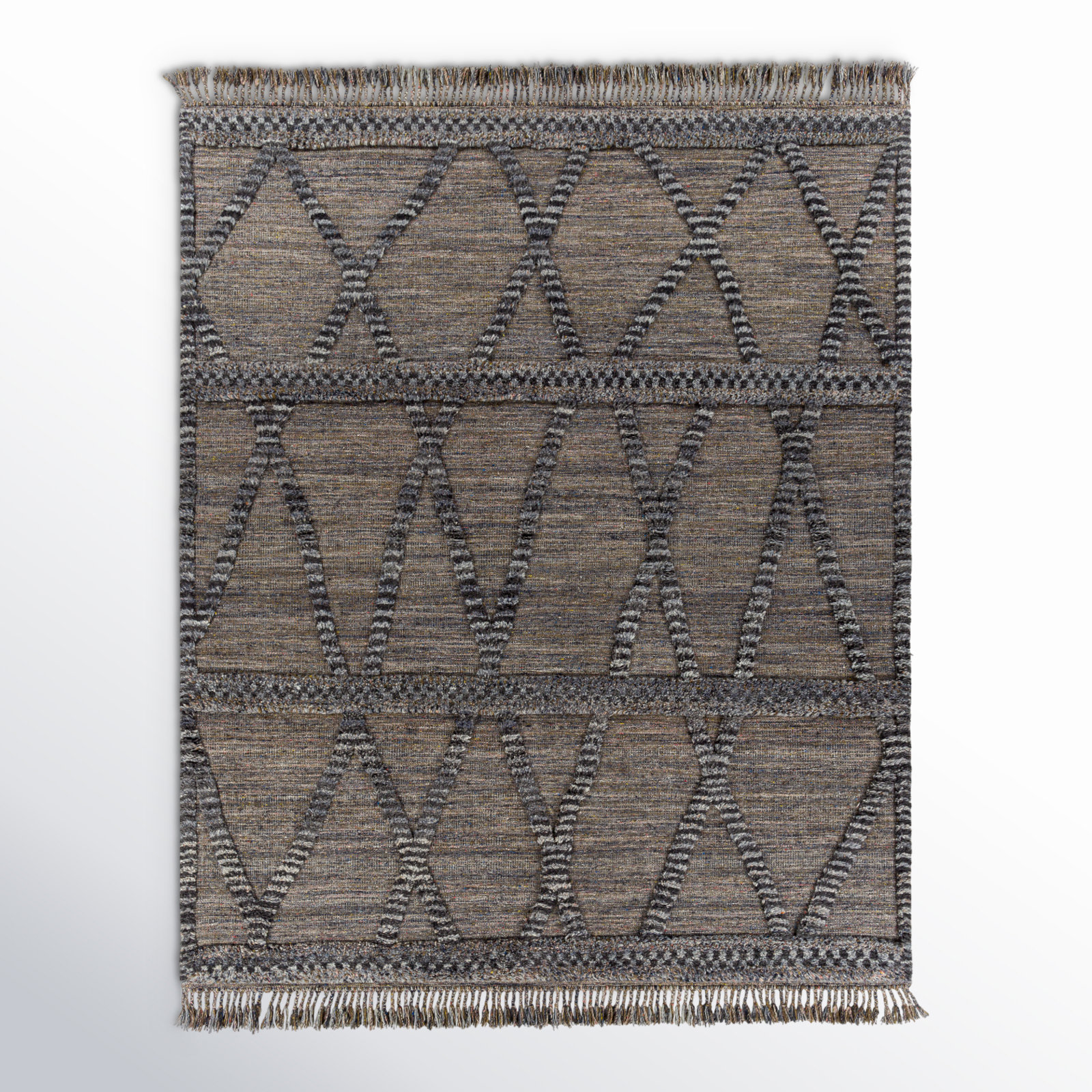 Leanna Hand-Knotted Wool Brown/Grey/Blue/Black Area Rug, Rectangle 2' x 3'