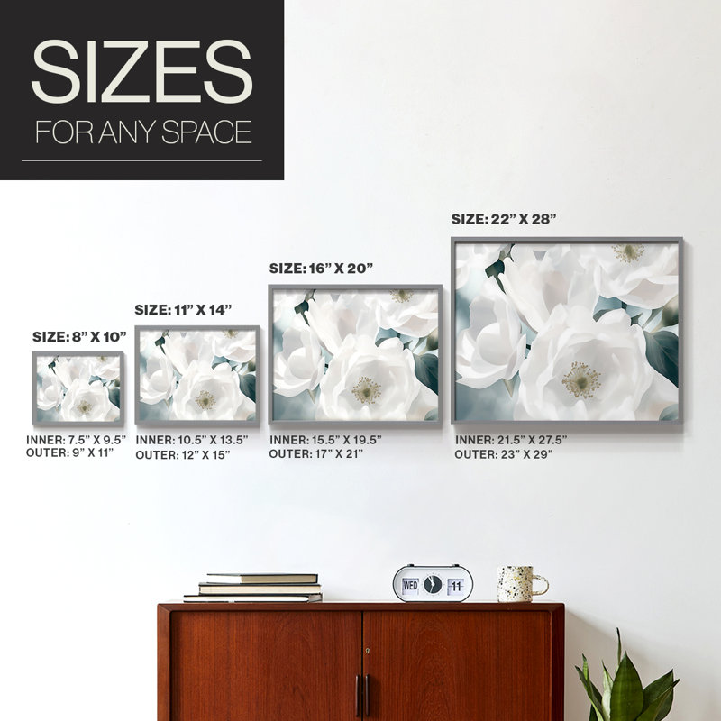 Floral Series-XVIII -Framed Print - Restickable, H 8 po x l 10 po, Gris