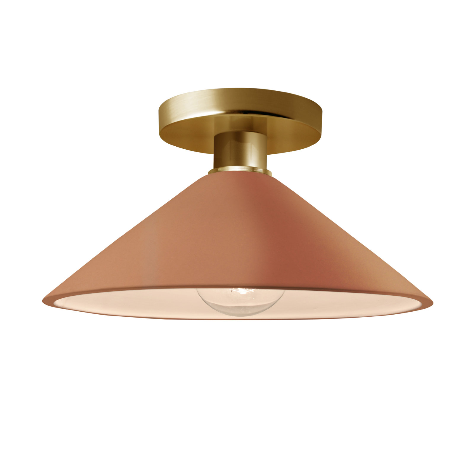 Single Light Ceramic Semi Flush Mount, Adobe, Polished Brass, Incandescent (Not Included)