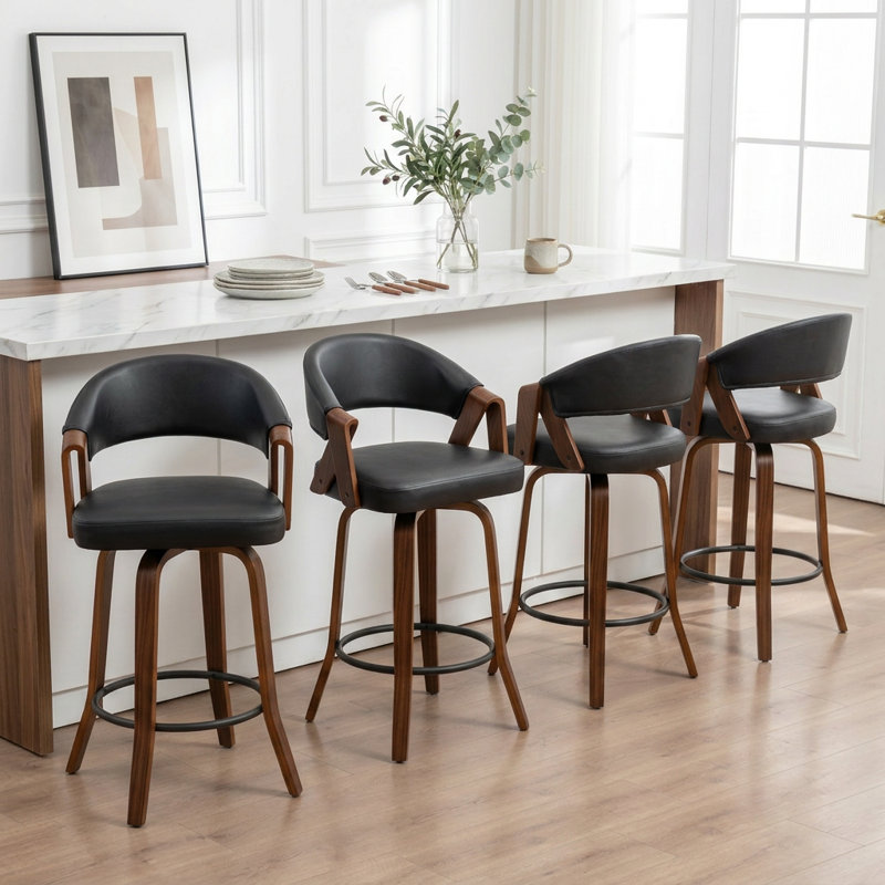 Tabouret de comptoir pivotant en similicuir Providence, Noir