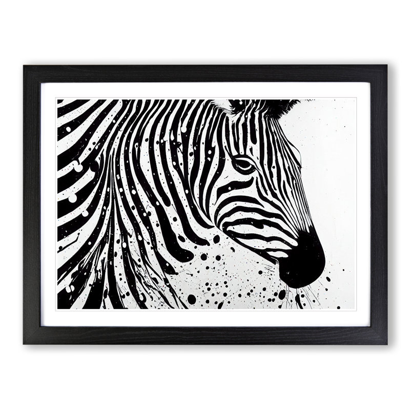 Zebra Splash Abstract - Single Picture Frame Painting, 46cm H x 64cm W x 2cm D, Black