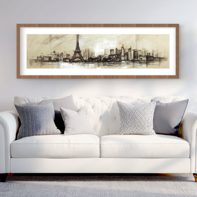 Eiffel Tower Sketch - Places Beige Framed Matted Print