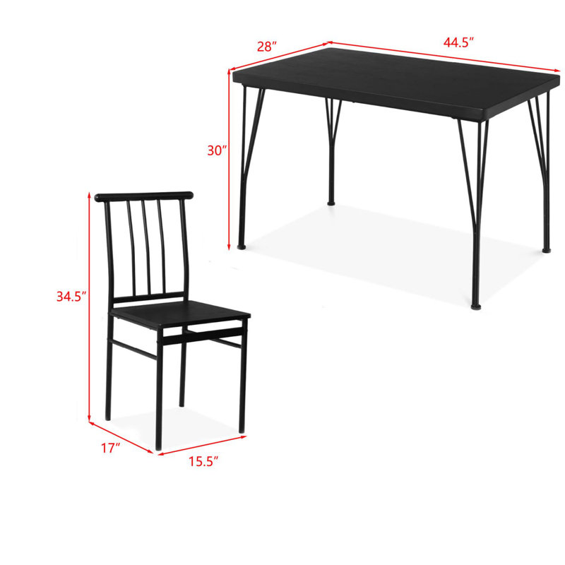 Black Metal and Wood 5-Piece Dining Set with 4 Chairs