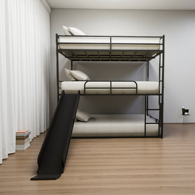Lit mezzanine double en métal avec glissoire et échelle