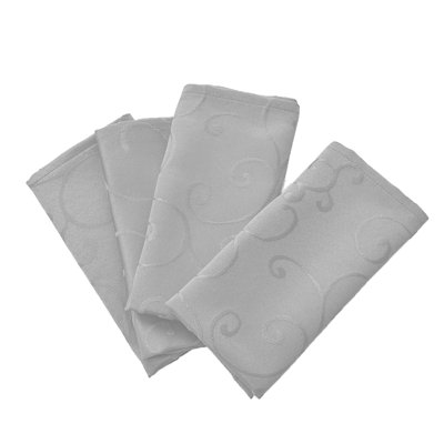 Ceballos Jacquard Waterproof Thick Luxury Premium Solid Damask Branch Scroll Decorative Home Kitchen Liquid Repellent and Stain Resistant 4 Piece Napkin Set, Silver Color Square 18 x 18 Inch