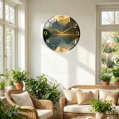 "Mountain Lake", horloge murale en verre