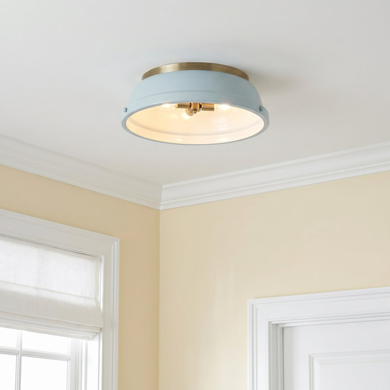 Calico Steel Flush Mount, Aged Brass, Seafoam