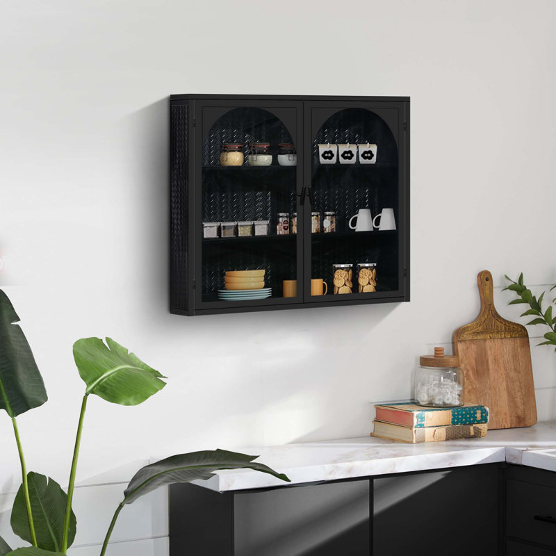 Glass Doors  Wall Cabinet,Enclosed Storage, Black