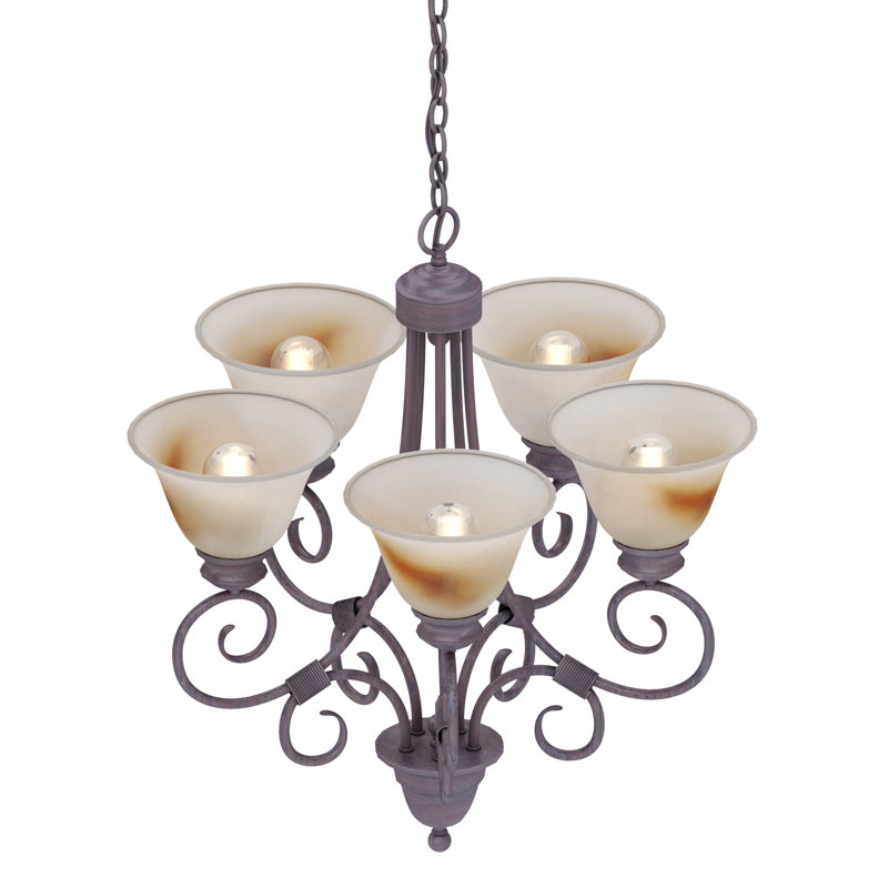 Garison 5-Light Indoor Prairie Rock Dimmable Classic/Traditional Chandelier with Alabaster with Swirls Glass Bell Shades