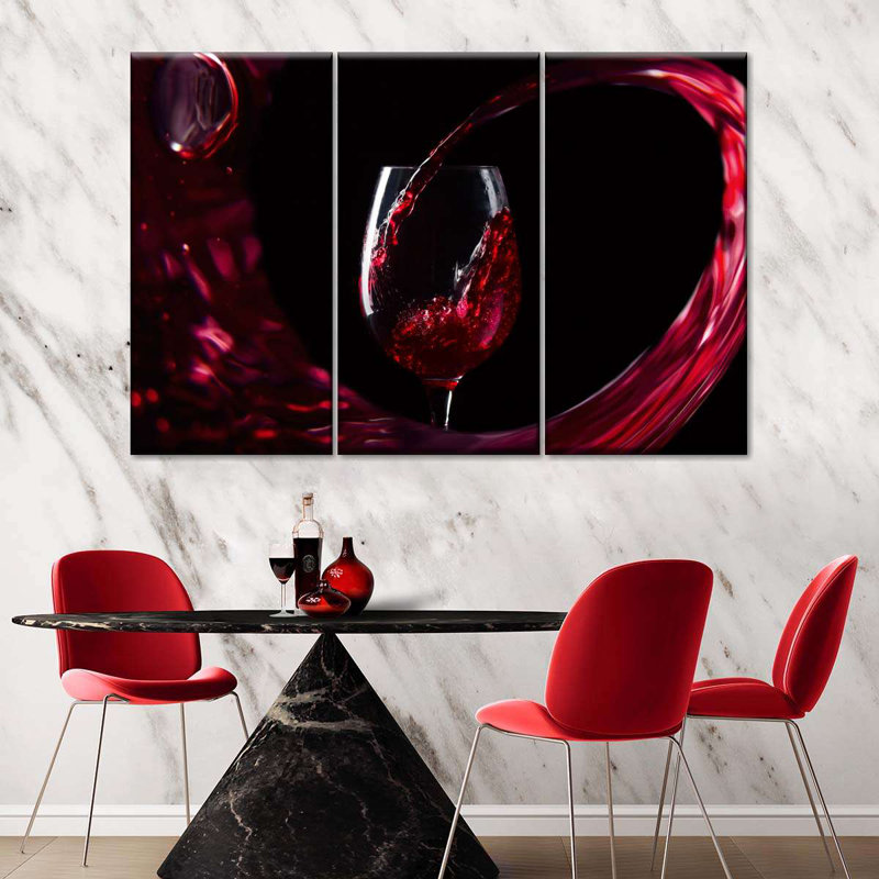 Ensemble de 3 pièces de vin rouge sur toile, H 32 po x l 50 po x P 1,25 po