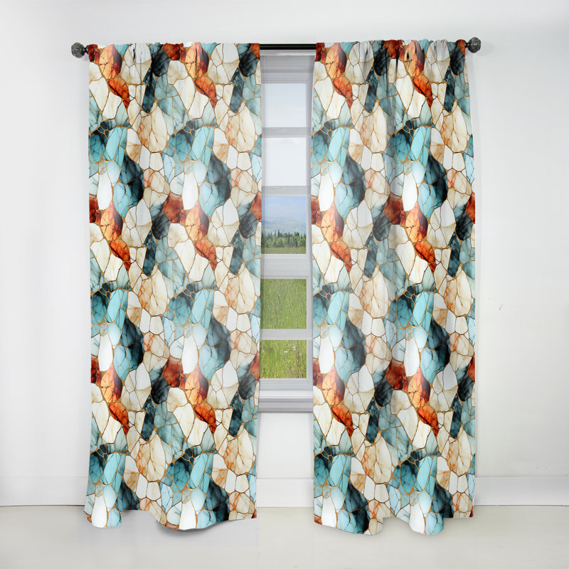Multicolor Marble Mosaic Harmony Pattern - Glam Curtain - Velvet Room Darkening - 1 Panel, 52" W x 90" L