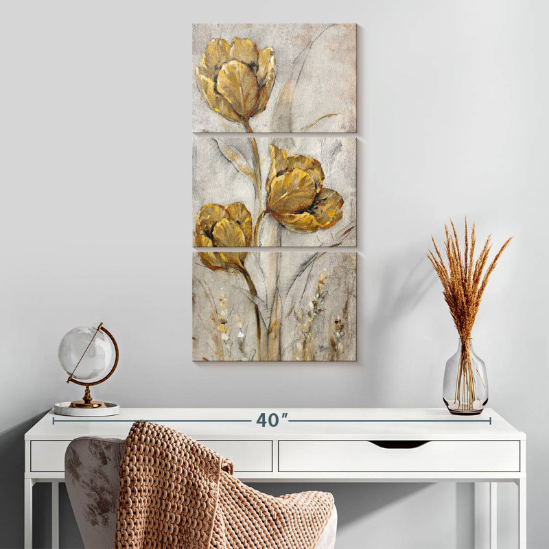 Coquelicots sur taupe II, H 32 po x l 15 po