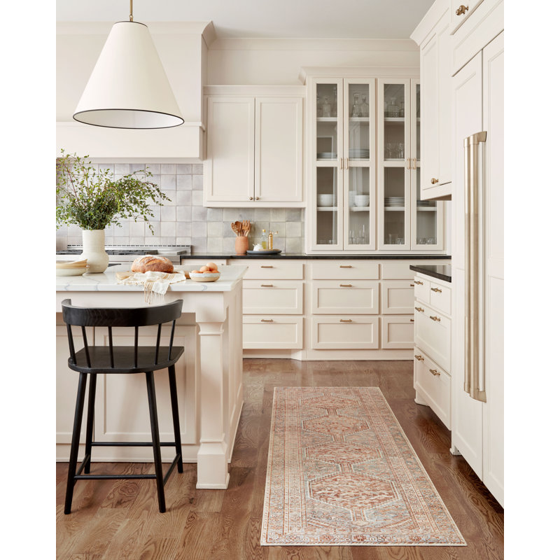 Tangerine and Mist Geometric Synthetic Runner Rug