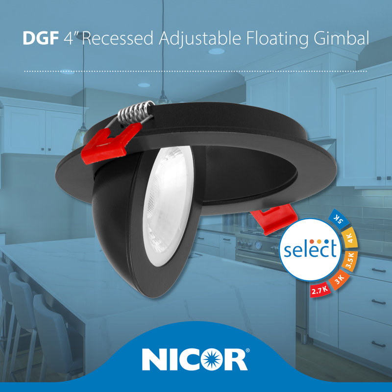 DGF 4-Inch White Selectable Canless Floating Gimbal LED Recessed Downlight, Black