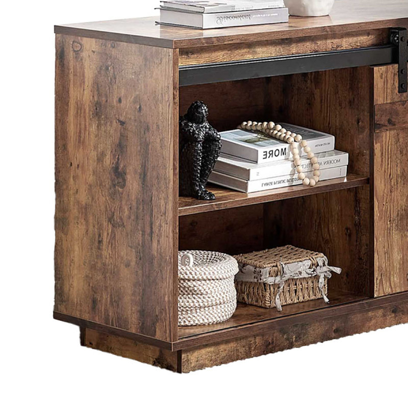 Bureau d'écriture en L Fior, porte de grange en bois patiné 56 pouces, Brun