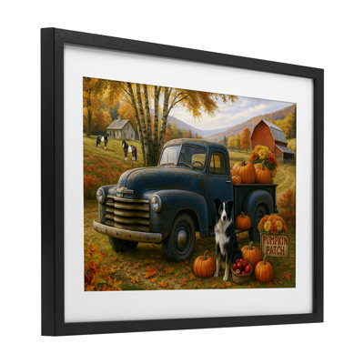 Autumnal Farmland Collie Dog Framed Print Under Glass, design by Tom Crehan