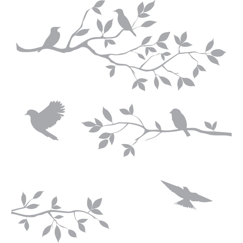 Adhésif décoratif en vinyle Burnish Birds & Blossoms - Élégant décor d'art inspiré de la nature pour le salon, Argent