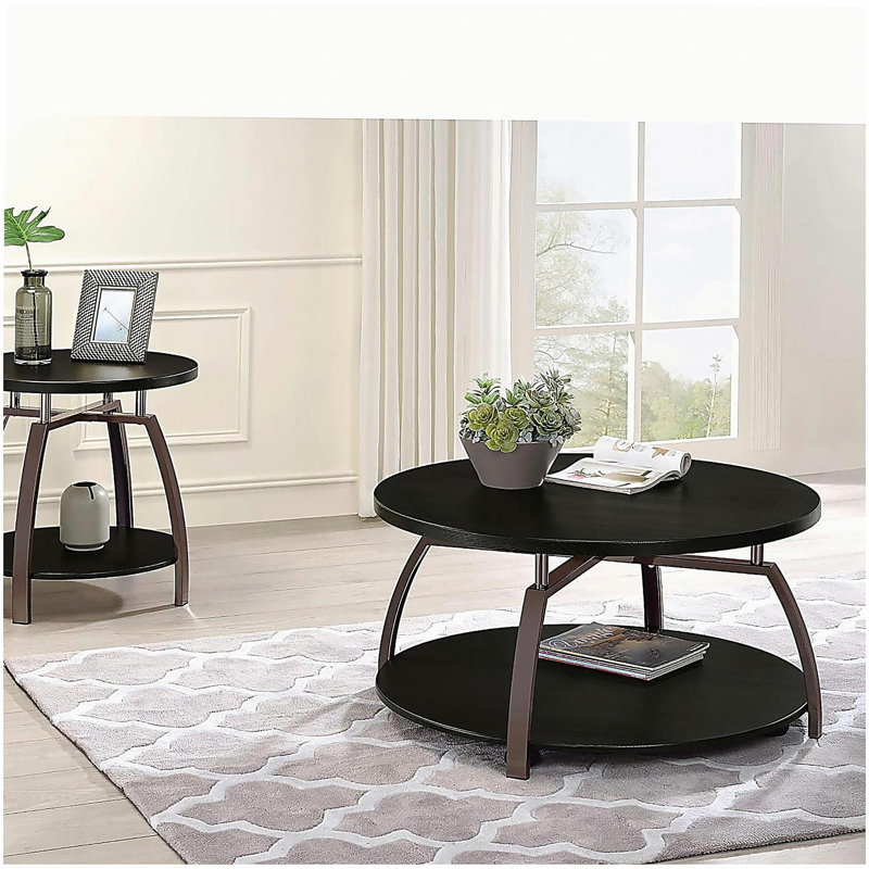 Table basse ronde en nickel foncé et gris foncé