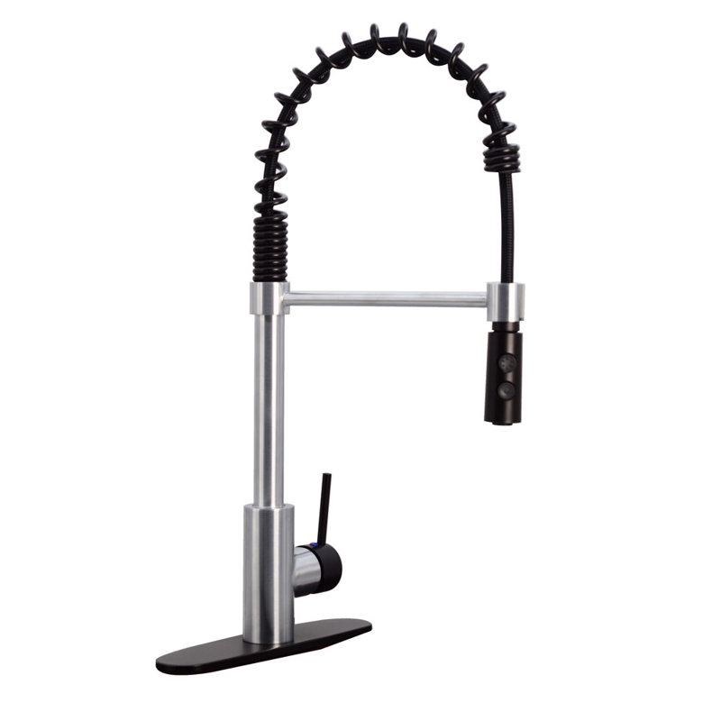 Westbrass Pull Down Spray Kitchen Faucet, Stainless Steel/Oil Rubbed Bronze