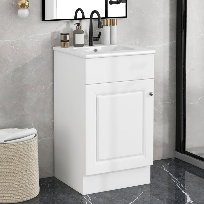 Meuble-lavabo 18 po avec lavabo, meuble-lavabo avec tablette de porte et tablette réglable, blanc
