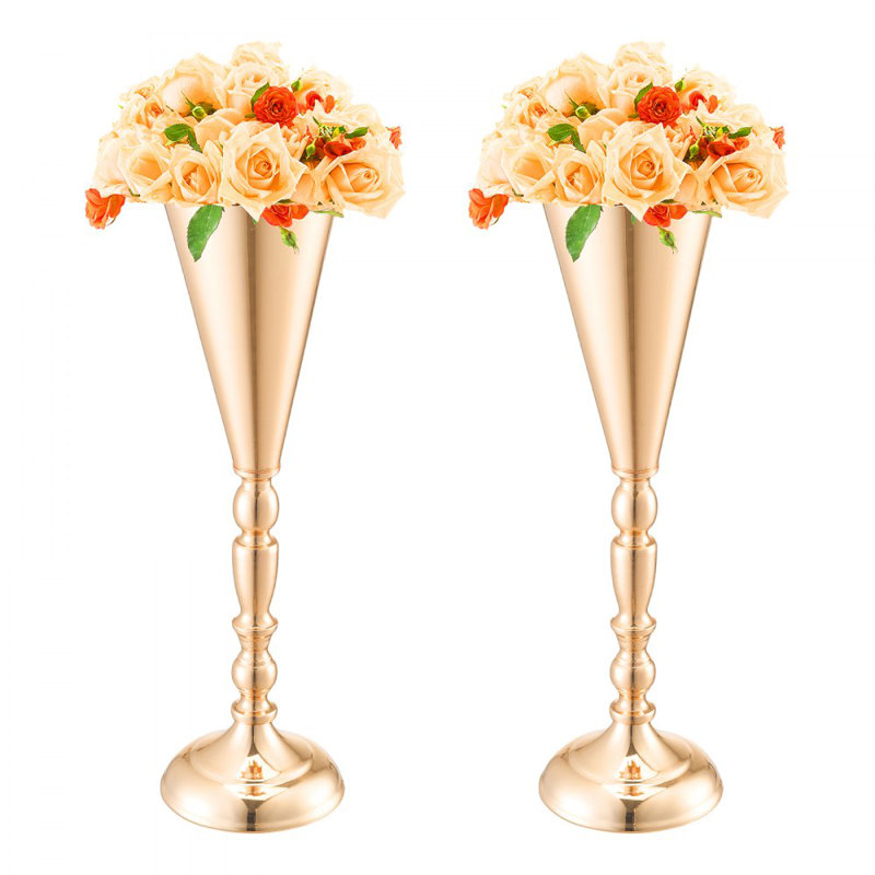 10PCS 43cm/16.9” Tall Wedding Flower Vase Metal Gold Trumpet for Tables