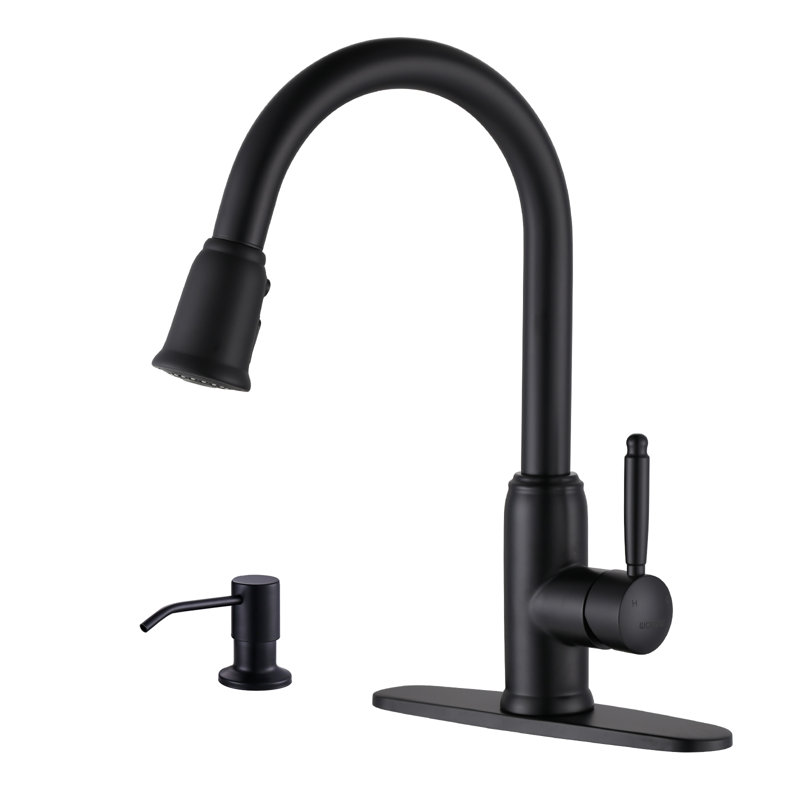 WOWOW Pull Down Kitchen Faucet with Soap Dispenser, Matte Black