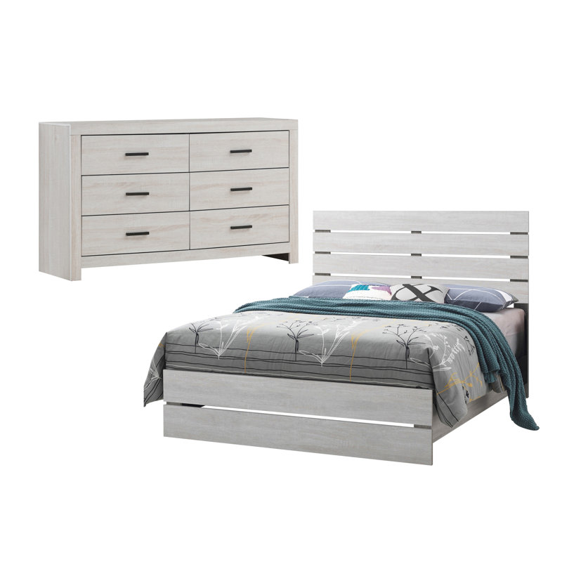Ensemble de chambre à coucher 2 pièces avec commode Eunice, Très grand, Blanc côtier