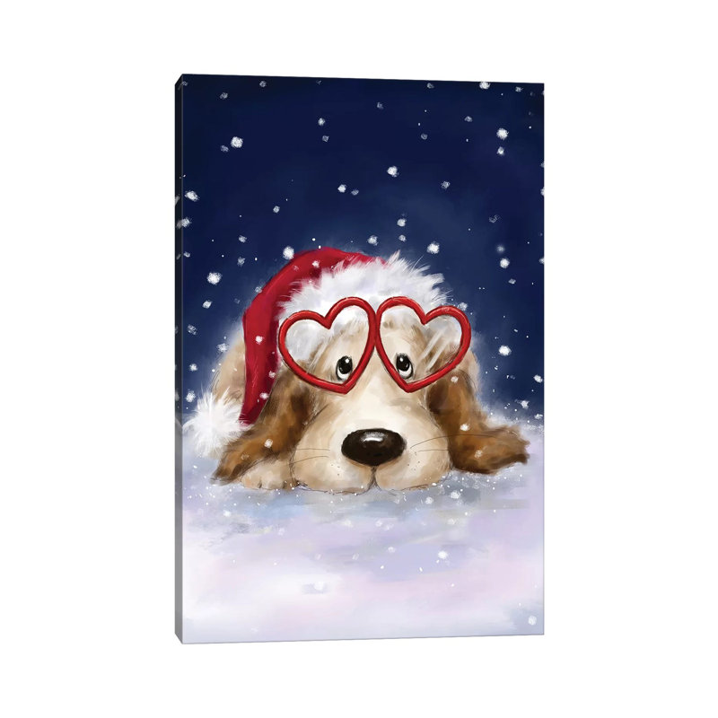 Dog With Santa S Hat by MAKIKO - Wrapped Canvas Print, 20.32 cm H x 30.48 cm W