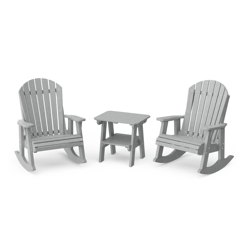 Heritage 3-Piece  Adirondack Rocking Chair Set With Side Table, Light Gray
