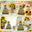 Ensemble de 4 pièces décoratives de table en bois tournesol - signes de soleil, fausses piles de livres et décorations de plateaux à plusieurs niveaux pour la maison