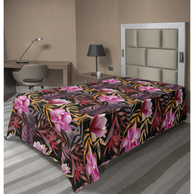 Floral Flat Sheet, Dark Pink and Sand Brown