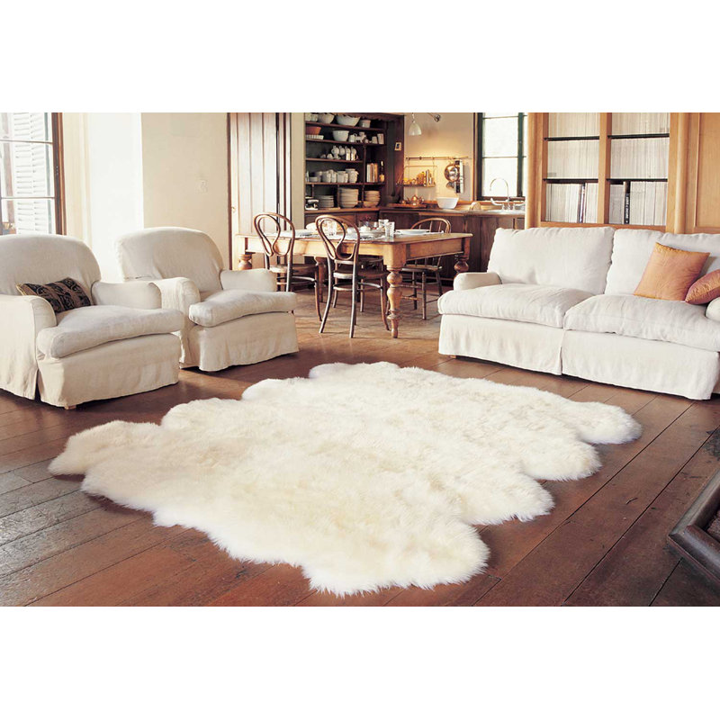 Burgett Genuine Sheepskin Rug Fluffy Ivory Shag Area Rug, Novelty 5' 11" x 7'