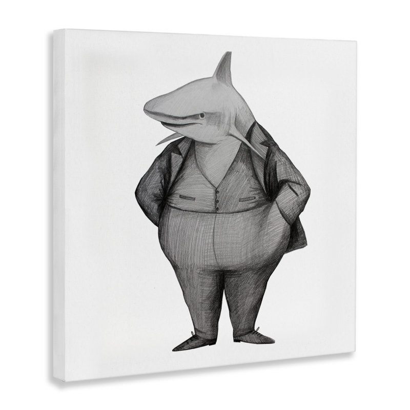Requin en costume, toile par Violeta Vollmer, H 30 po x l 30 po