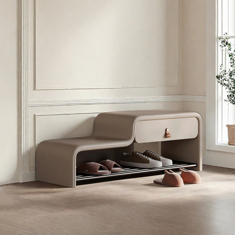 Banc à chaussures en cuir 31,5 po, Beige