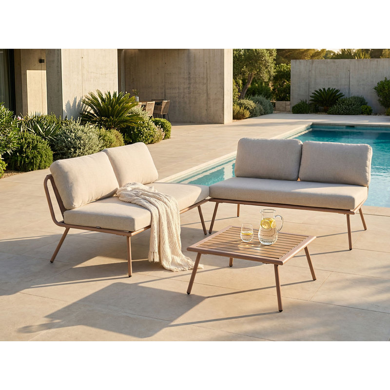 Garden Corner Sofa with Table 4 Seater CACCAMO, Beige