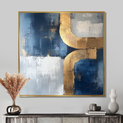 Nyklaus Geometric Gold Blue And Grey Pure Form II - abstract geometric Wall Art