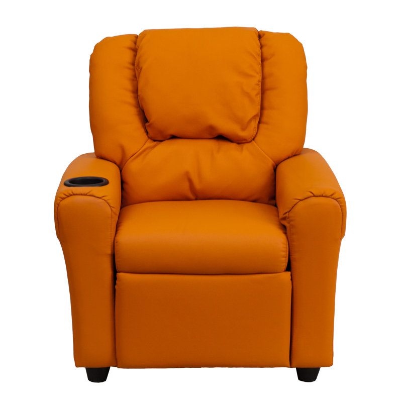Contemporary Kids Recliner with Cup Holder and Headrest, Orange