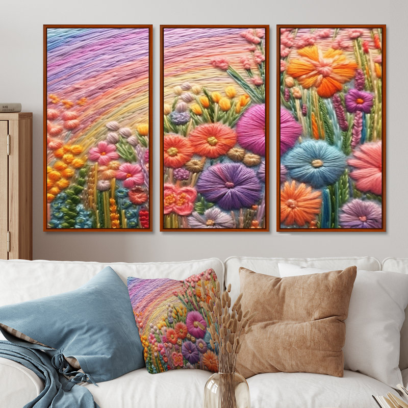 Nolann - Ensemble d'art mural fleurs sauvages, H 28 po x l 36 po x P 1 po, Cadre flottant brun