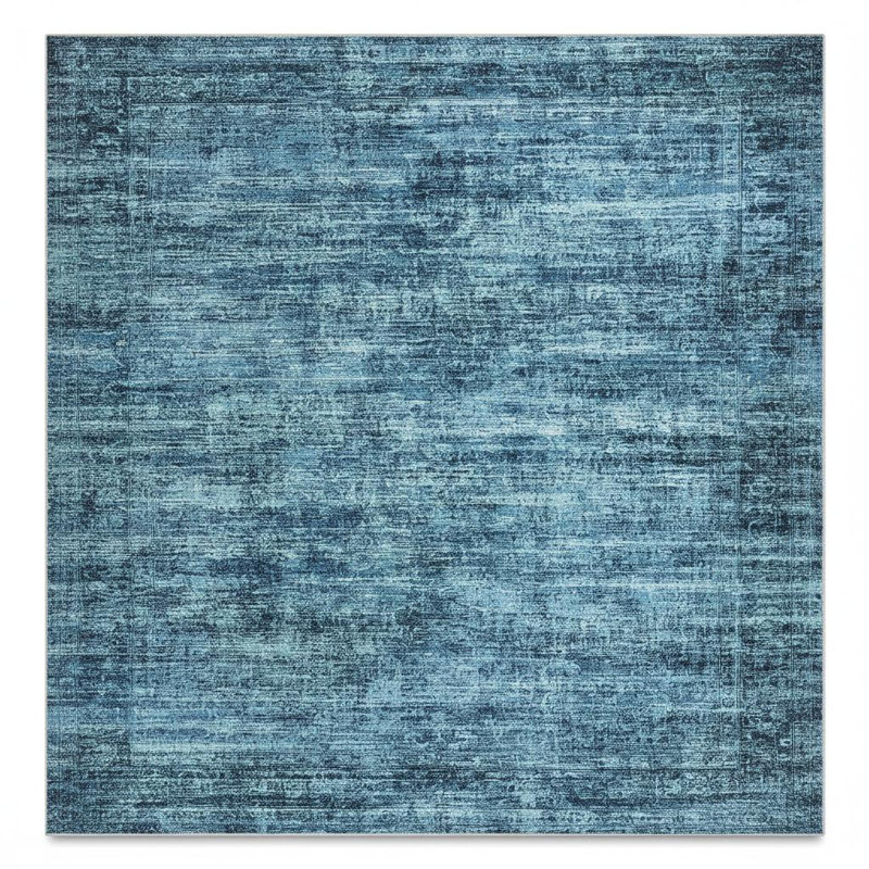 Washable Area Rug, Vintage Distressed Low Pile Non-Slip Foldable Retro Abstract Indoor Floor Carpet, Blue, 5'x7', Blue