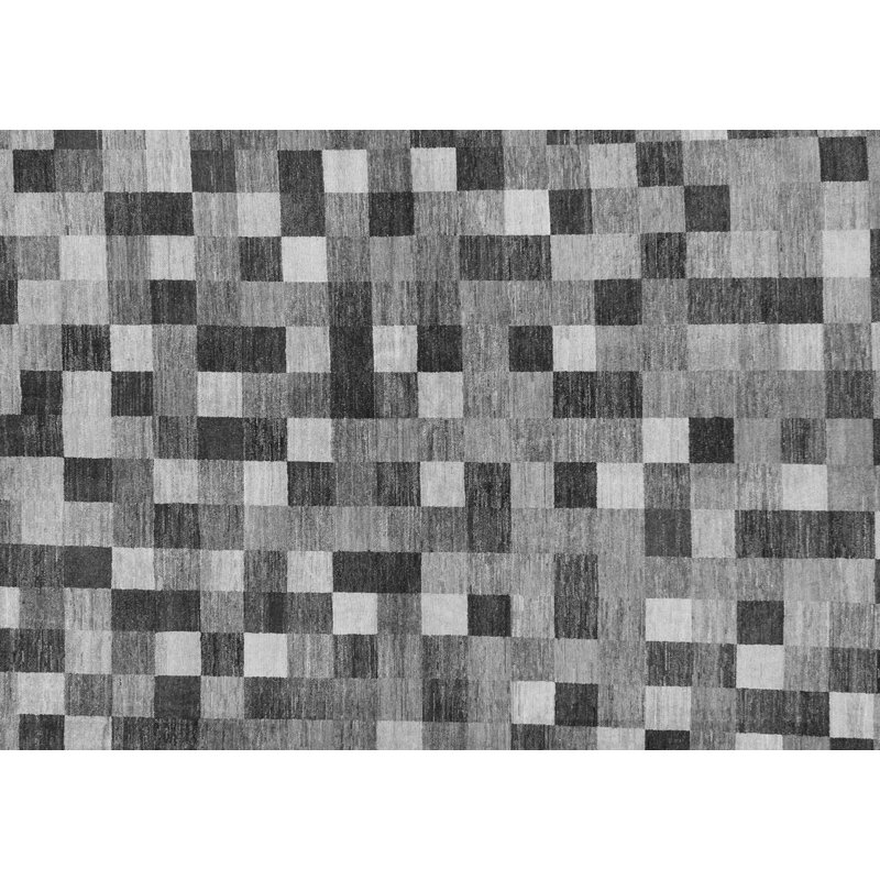 Tapis en laine / polyester tissé à la machine Mahadi gris / noir / crème, Rectangle 2 pi x 3 pi