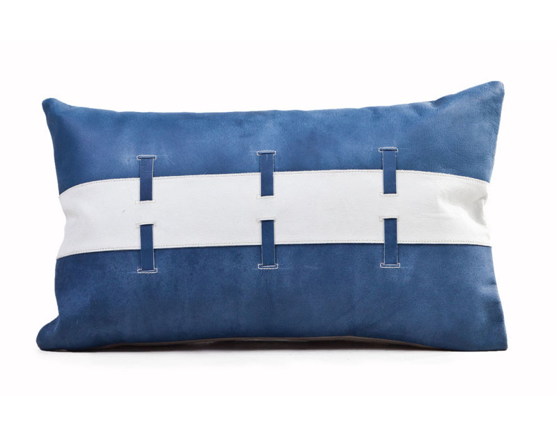  Diana Cushion – Blue, Genuine Leather Decorative Pillow for Indoor Use, 12x20"