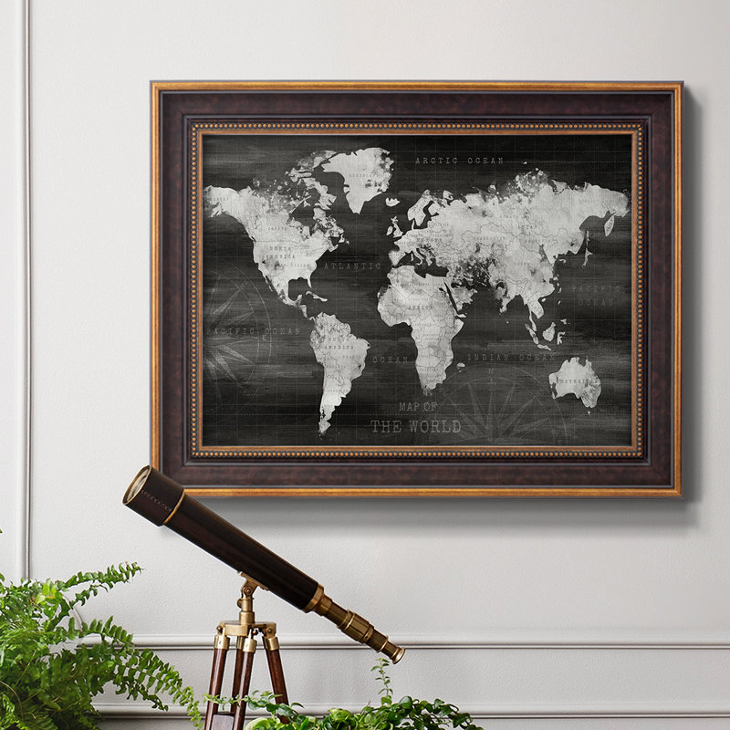 Carte industrielle du monde encadrée sur toile, H 21 po x l 25 po x P 2,5 po