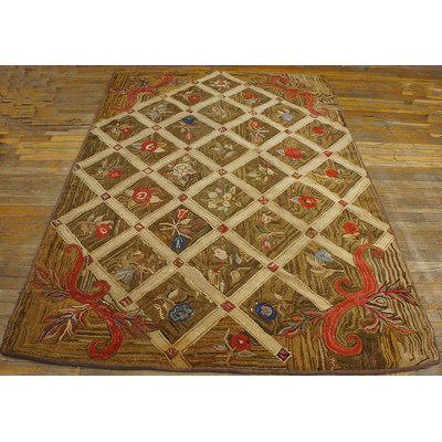 Antique American Hooked Rug American Brown 1870s