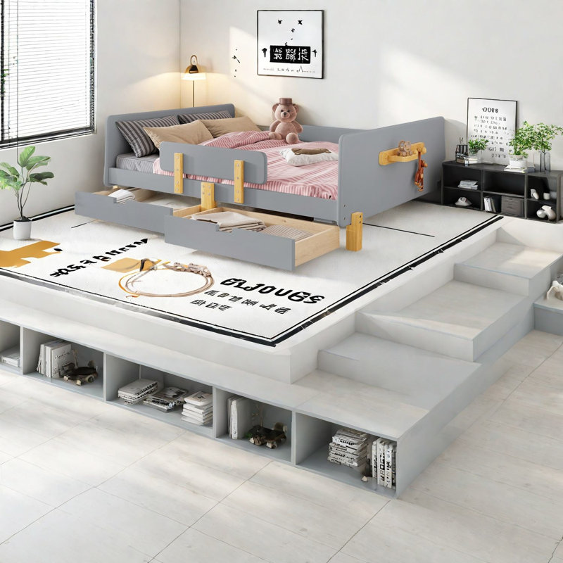 Lits multifonctionnels peu encombrants avec structure en bois massif, design moderne pour la maison