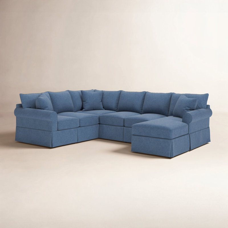 Amari Slipcovered U-Shaped Sectional, Classic Indigo Denim, Right Hand Facing