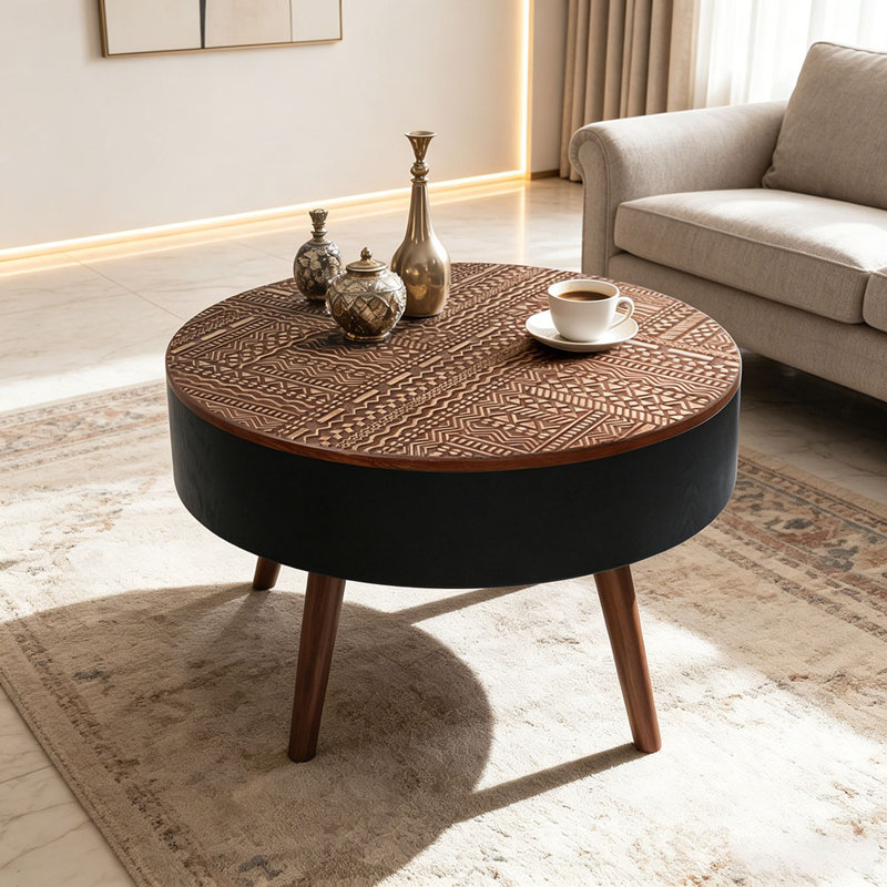 Table basse de 31,5 pouces avec fonction de rangement et plateau de table gravé